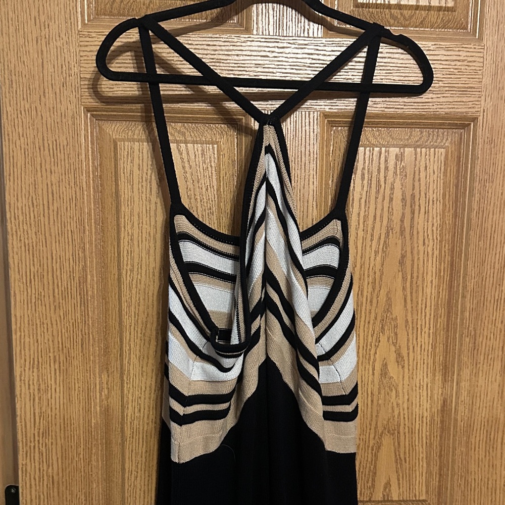 Chic Striped Black and Tan Maxi Dress